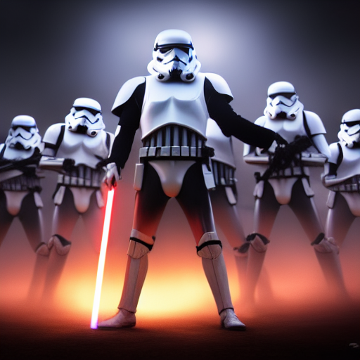 Merlin is seen surrounded by a legion of stormtroopers and knights, wielding his staff with one hand and the crystal with the other, as he prepares for an impossible fight.